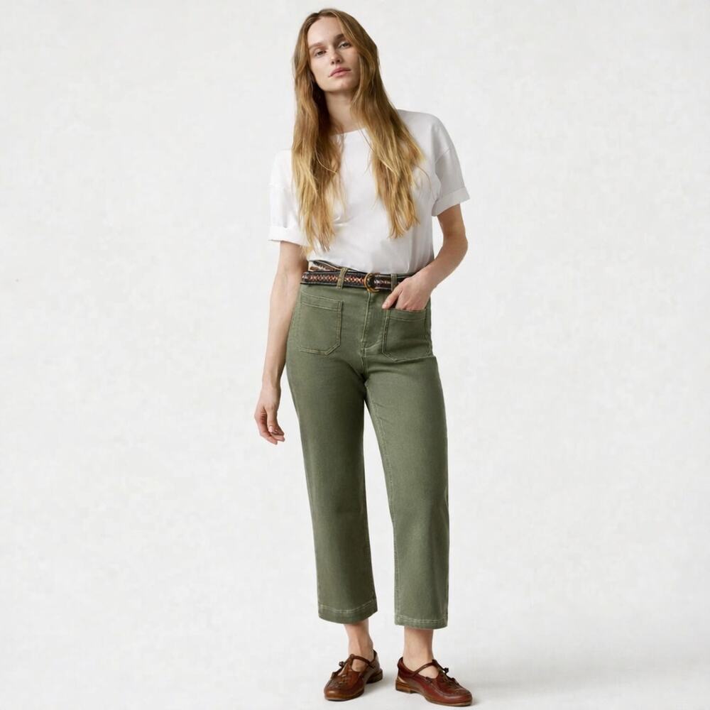 Faherty Stretch Terry Patch Pocket Ankle Crop Pant Island Olive Green Size 24